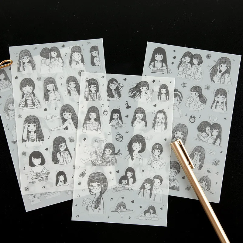 

6PCS Lovely New Cartoon Daily Life Of Girls Children Stationery For DIY Albums Scrapbooking Diary Decoration Depicting Stickers