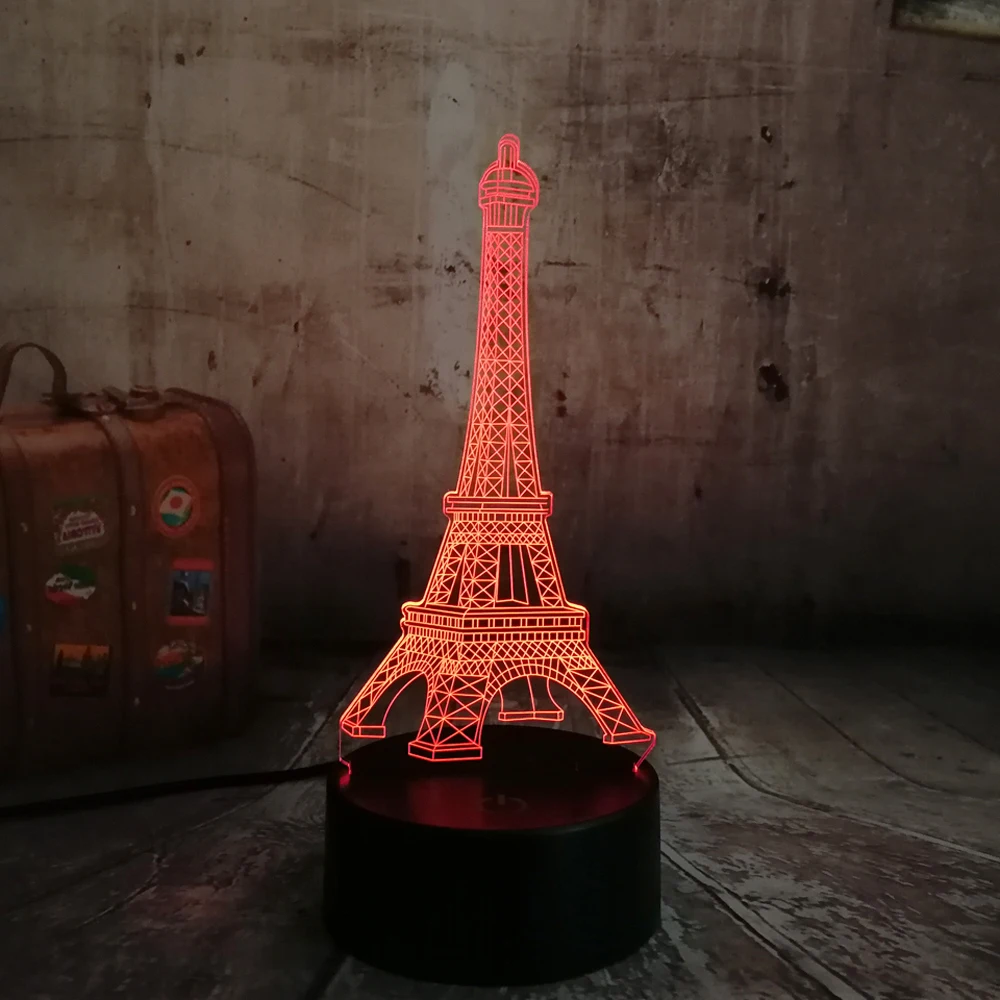Любовь романтическая Франция Париж Эйфелева башня RGB 3D Ночник светильник USB