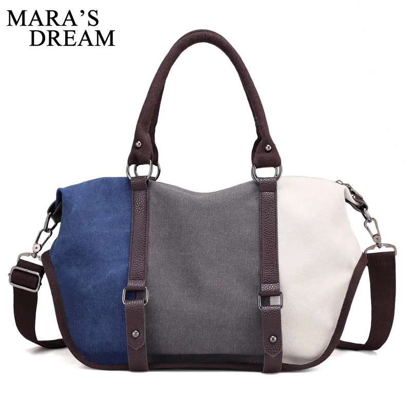 

Mara's Dream 2019 Fashion Contrast Color Splicing Canvas Bag Female Shoulder Bag Casual Wild Large Capacity Messenger Bag