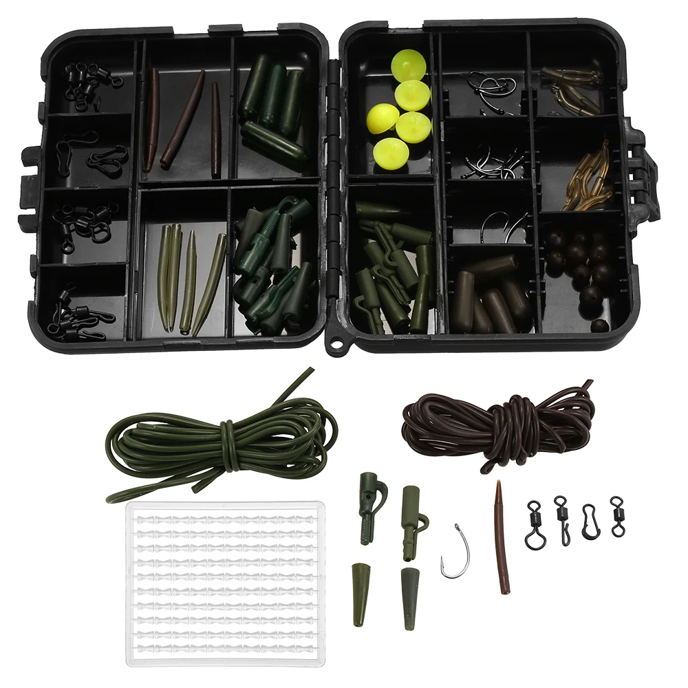 101/111PCS Carp Fishing Tackle Box Clips Hooks Swivels Baiting Fishing