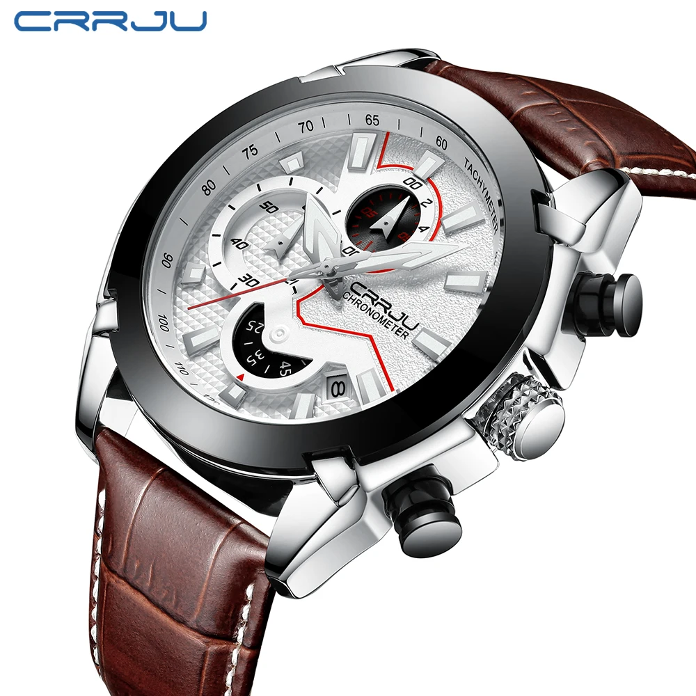 

Top Luxury Brand CRRJU 2018 Fashion Leather Strap Quartz Men Watches Casual Date Business Male Wristwatches Clock Montre Homme