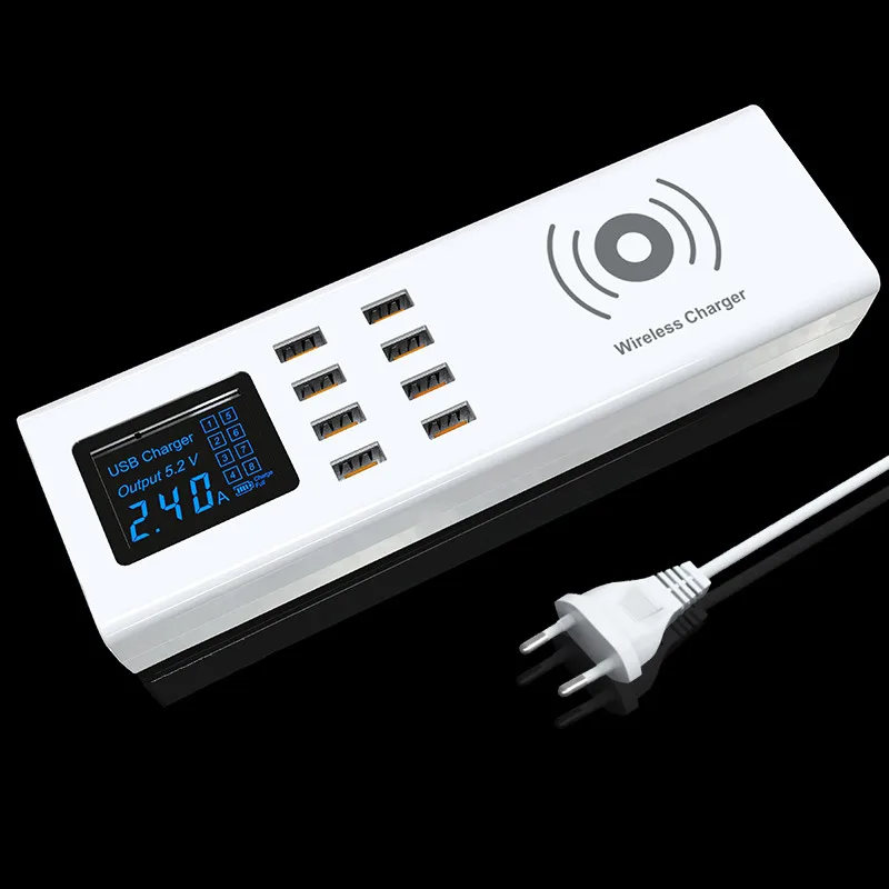 Qi Wireless Charger Universal Smart 8 Ports USB Fast Charger Led Display Charging Pad Power Socket Adapter Strip EU AU UK Plug