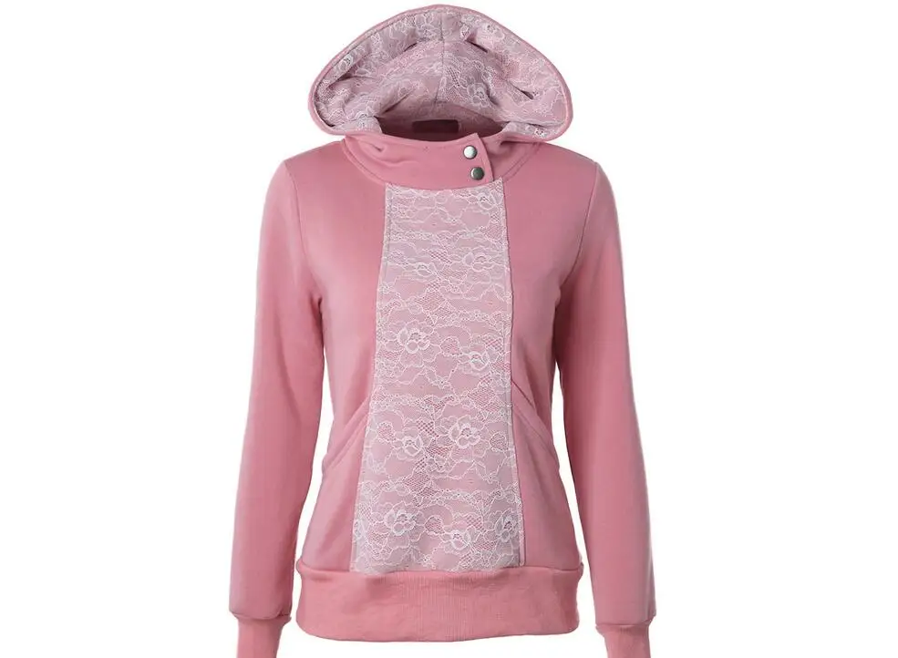 

New Women Spring Autumn Fashion Lace Patchwork Hoodies Casual O Neck Long Sleeve Sweatshirts 5 Colors S-2XL