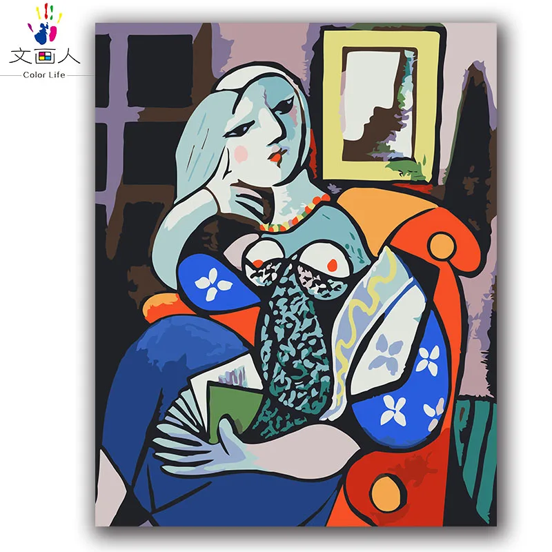 Picasso Woman holding book абстрактная картина по номерам с наборами на холсте Рисование Раскраска по номерам для декора спальни