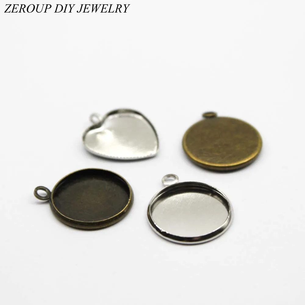 

10pcs 16mm Silver White Plate Cabochon Base Necklace Pendant Setting Heart Shape Cameo Blank Tray Jewelry Making Finding