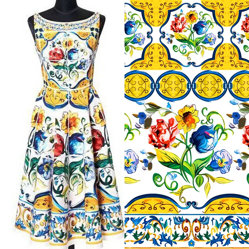 

100% polyester spring and summer fashion printing fabric dress skirt strap senior printing cloth wholesale custom