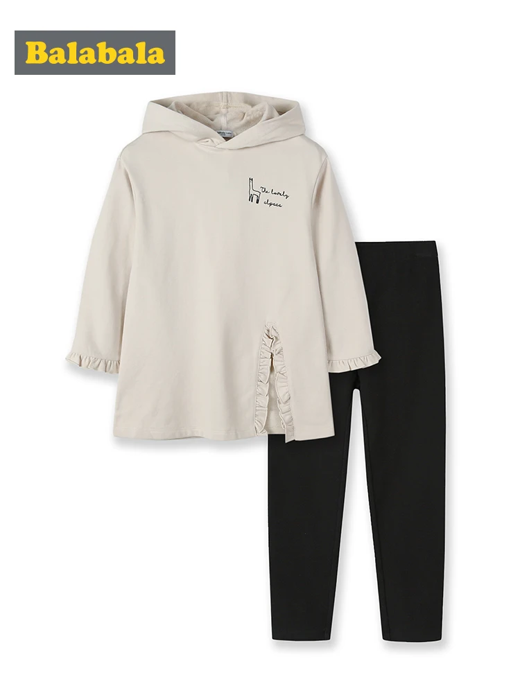 Balabala/детская одежда; костюм для девочек; сезон весна; Новинка года; длинные толстовки с капюшоном для детей; Корейская версия; свитер+ брюки; комплекты