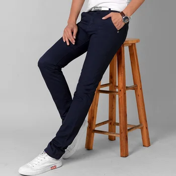 

Hot Fashion Men Slim Straight Casual Pants Cotton Linen Spring Summer Long Trousers with Pockets HD88