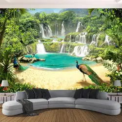 На заказ 3D настенная бумага домашний декор, Зеленый Горный водопад природа пейзаж 3D фото настенная бумага для гостиной спальни