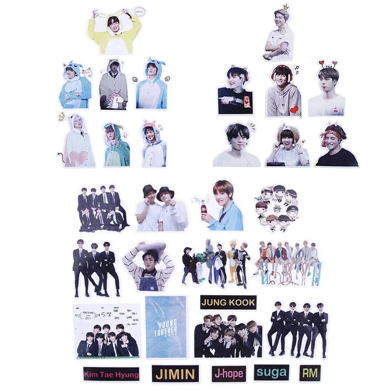 

1 Pack Cute BTS Bangtan Boys Expression Stickers JIN RM JIMIN V Decorative Paper Stickers For Luggage Laptop Notebook