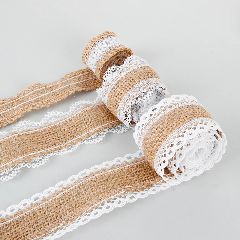 

1m/roll width 2.5cm Natural Jute Burlap Lace Edge Hessian Ribbon Satin Bow Rustic Vintage Sisal Trim Craft Wedding Party Supply