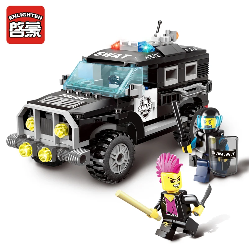Goedkoop ENLIGHTEN CITY Politie SWAT SUV Auto Chase Explosie Armen Monteren Model Bouwstenen minifig Kids Speelgoed