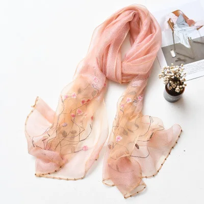 Luxury Brand Women Scarf High Quality Silk Scarves Shawl Lady Soft Wool Pashmina Elegant Embroidery Pearl Scarf Wrap Winter - Цвет: 1