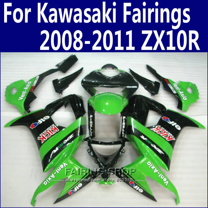 100%New Fairings For Kawasaki Ninja zx10r 2008 2009 2010 2011 08 09 10 11 sticker Green Fairing kit +EMS free n06