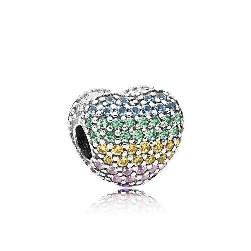 

newest free shipping christmas gift rainbow pave open my heart diy bead(not clip)Fits European pandora Charm Bracelets A1206