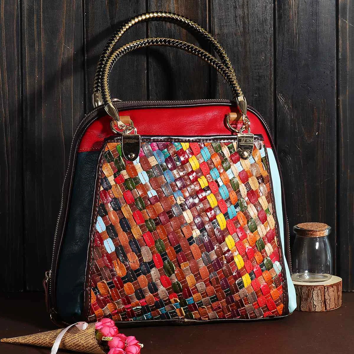 Женская сумка Bolsa из натуральной кожи, женская сумка в стиле пэчворк с цветочным узором, сумка через плечо для дам, разноцветная сумка в виде ракушки