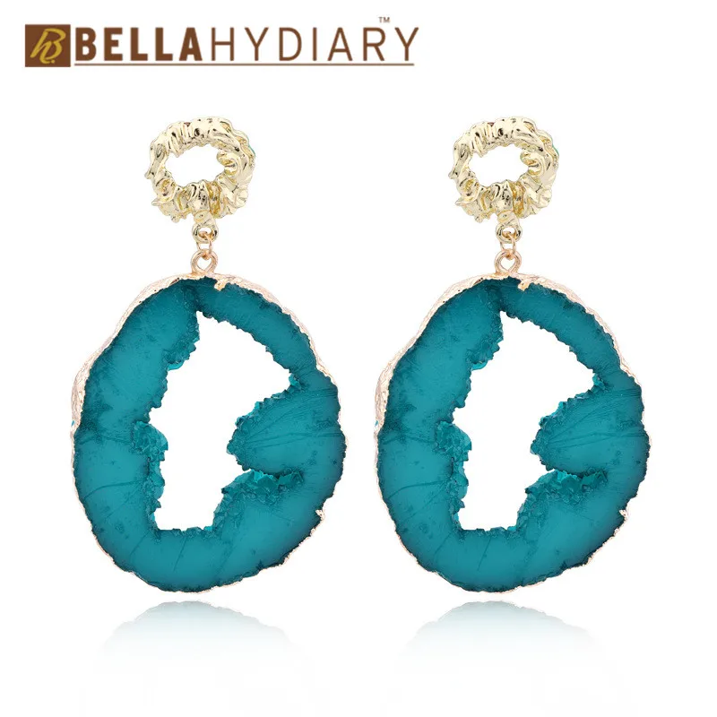 

Bohemian Irregular Hollow Stone Resin Earrings European Gold Big Long Drop Earrings For Women Jewelry Pendientes Mujer Moda 2019