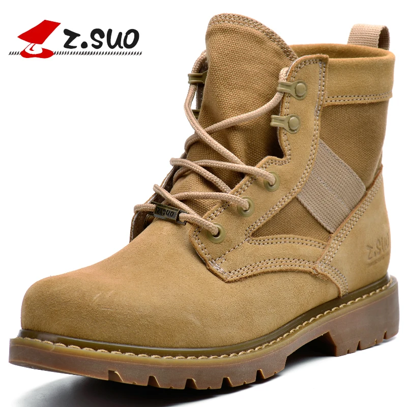 

ZSUO Brand Tactical Boots Men Desert Men Ankle Boots Cow Leather Stitching Canvas Army Soldier Military Boots Winter Warm Boots