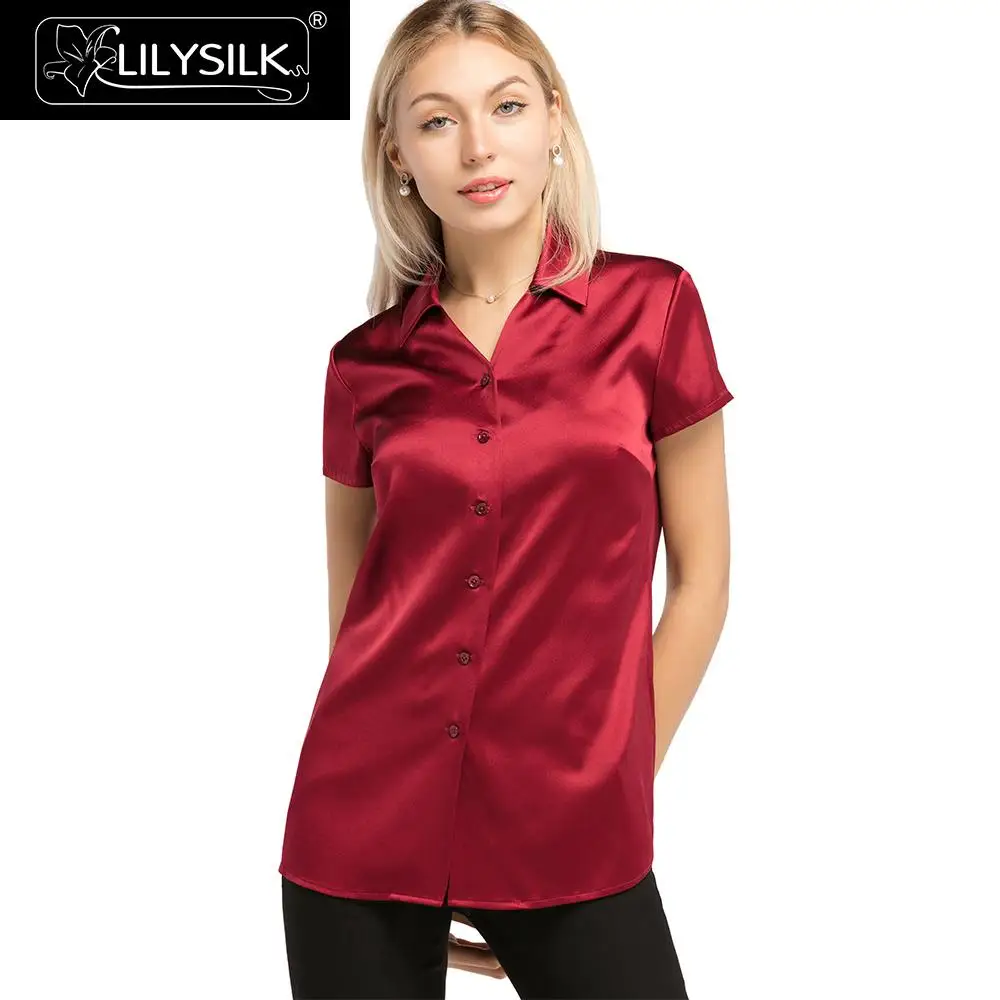 Блузка LilySilk женская базовая с треугольным вырезом и короткими рукавами 19