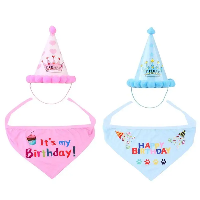 

Kawaii Pet Birthday Hat Collar Set Adjustable Pet Cute Birthday Party Crown Hat And Apron Collar Gift For Dogs Pet Supply