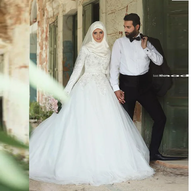 vestido de boda musulmán 2016 hijab vestidos de novia con manga