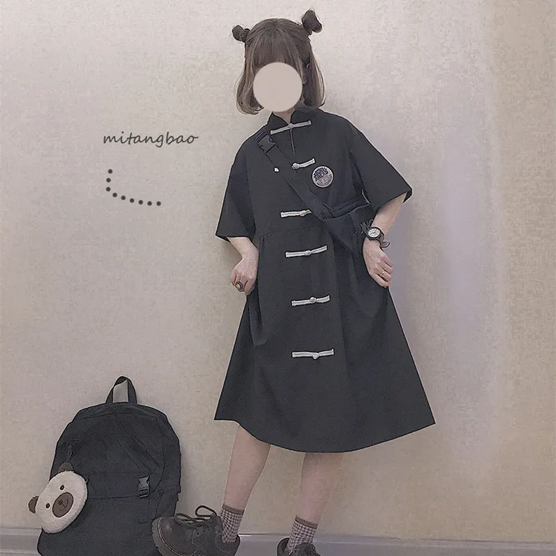 

Victorian Dress Chinese Style Buckle Retro Loose Kawaii Girl Sweet Lolita Dress Cosplay Loli Op Gothic Lolita Black Dress