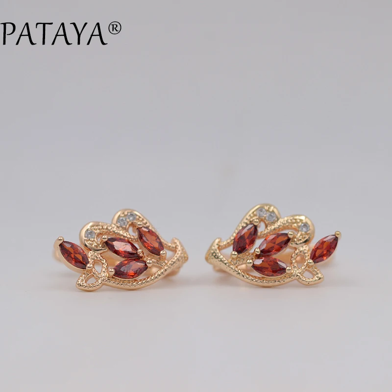 

PATAYA Rose Red Vintage Earrings 585 Rose Gold White Butterfly Design Zirconia Screw Earrings Women Wedding Jewelry Drop Earring