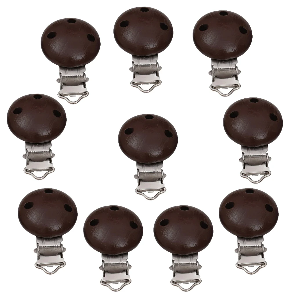 10 Pieces Baby Infant Toddler Newborn Pacifier Clips Wood Metal Holders Cute Infant Soother Clasp Feeding Supplies Bibs Burp Acc