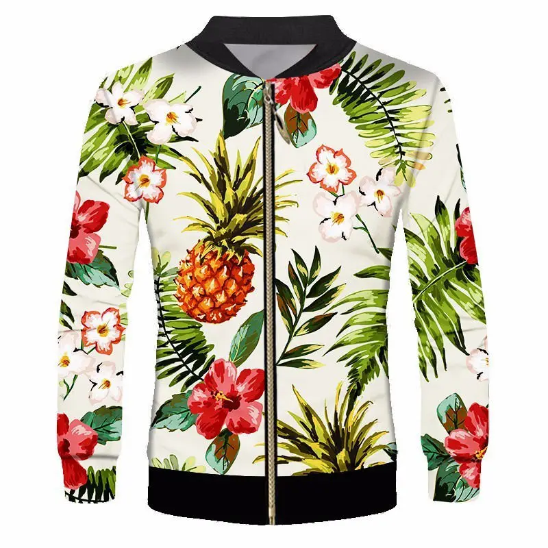 Plus Size S-6XL Unisex Oversize Zipper Baseball Jacket 3D Tropical Pineapple Print Bomber Uniform Jackets Coat Custom Clothing (1)