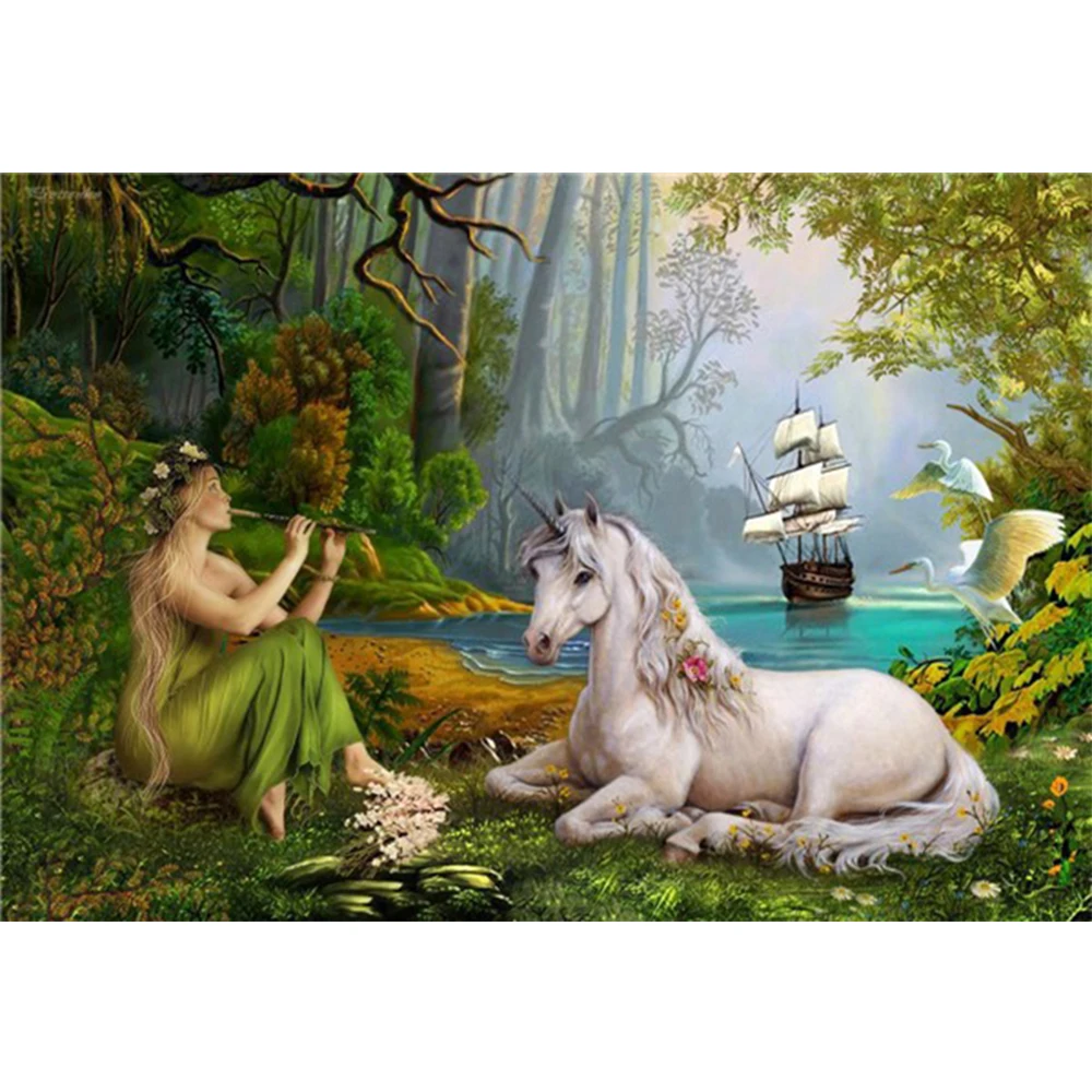

LI LOYE Beauty and unicorn Full Round Mosaic Painting DIY 5D Diamond Painting Cross Stitch Kits Diamond Handmade Crafts RT489