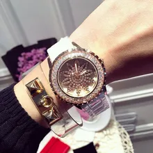 Top de Lujo de Cristal Austriaco Señoras de Cuarzo Rosa de Oro Giratorio de Cerámica Relojes de Moda Para Mujer Reloj de Vestir relojes mujer 2016