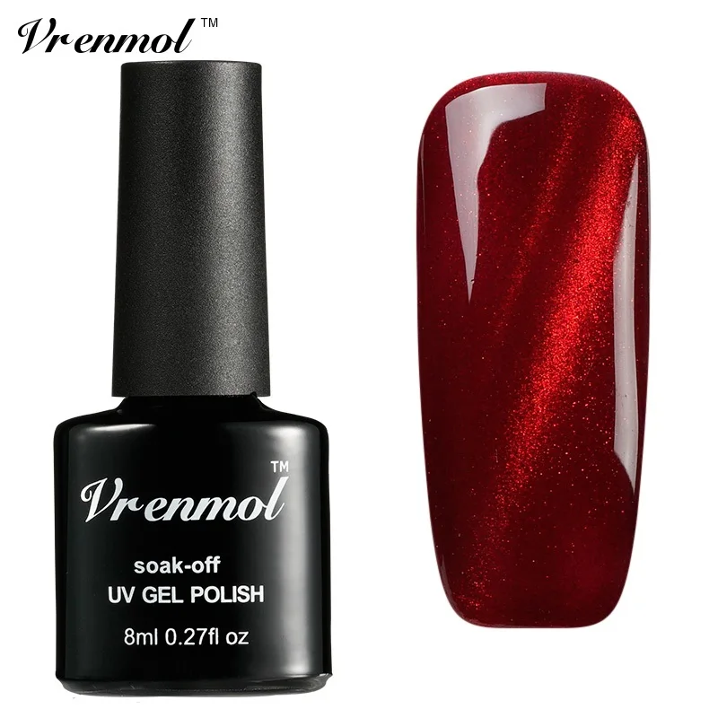 

Vrenmol 1pcs Dark Red Flame UV Fire 3D Cat Eye Nail Gel Polish Soak Off Long Lasting Wine Red Magnetic Chameleon Gel Lacquer