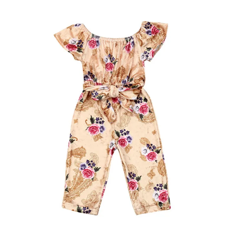 1 5Y Boho Summer Kids Baby Girl Floral Romper Off Shoulder Short Sleeve