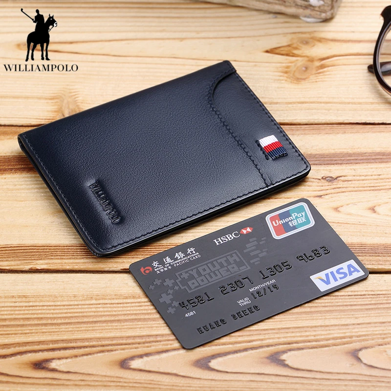 

WILLIAMPOLO 2018 fashion brand men wallets genuine leather slim bifold credit card holder male pocket purse male clutch PL296