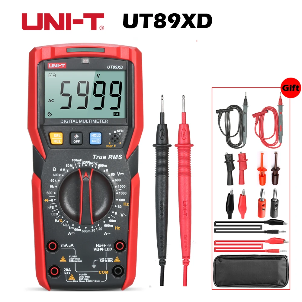 

UT89XD True RMS Digital Multimeter 20A DC AC LED testing 2.8" LCD Display 6000 Counts NCV Capacitance Frequency Resistance