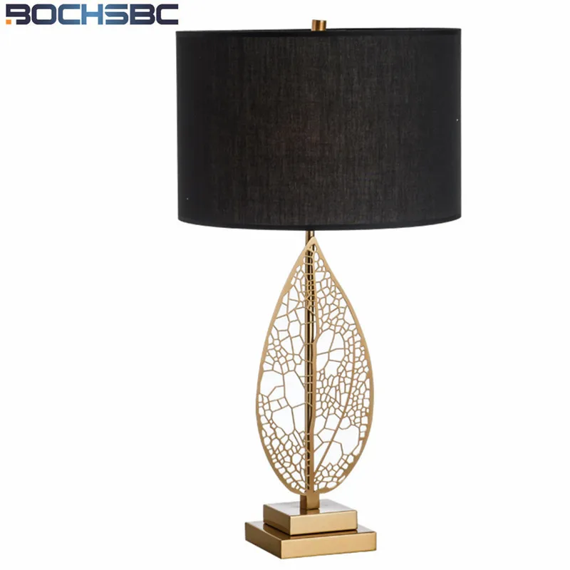 Modern Hotel Gold Leaves Stand Table Lamps Living Room Study Black
