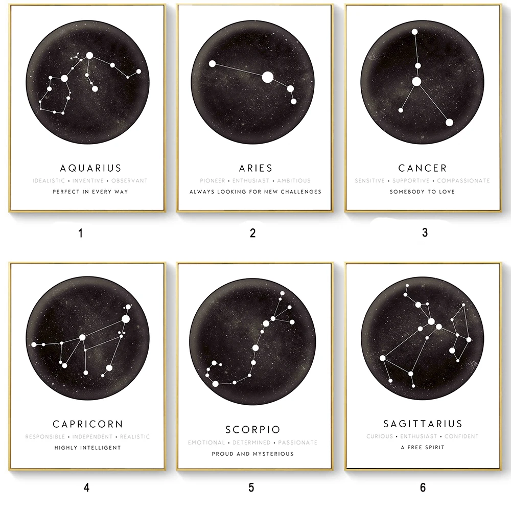 

LECHAO Twelve Constellations Poster Astrology Sign Prints Waterproof Canvas Painting Home Decor for Kids Unframed