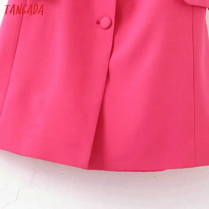 Tangada женское ярко-розовое Элегантное длинное пальто с жилетом в Корейском стиле Женский Длинный жилет без рукавов с карманами на пуговицах верхняя одежда женская SL405