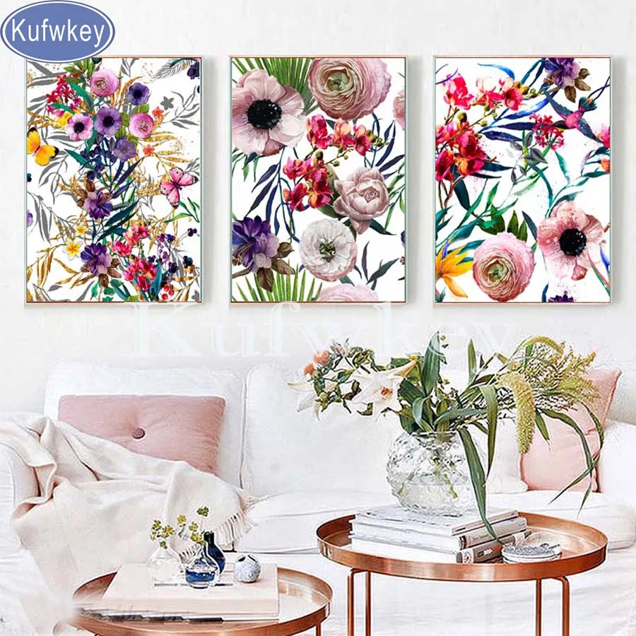 

5d full Square/Round Drill 3D DIY diamond painting"Scandinavian flower"triptych Diamond Embroidery Cross Stitch Home Decor gift