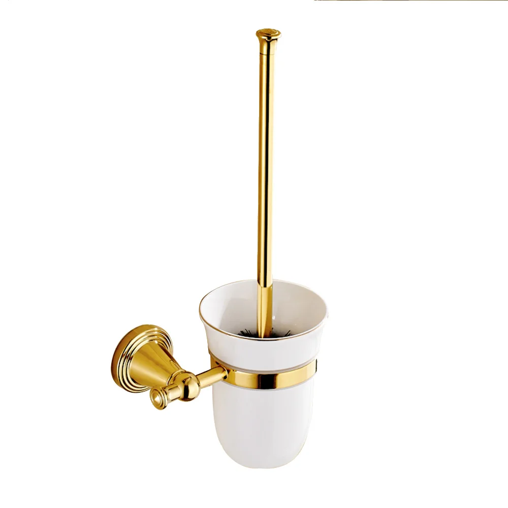 

Luxury Plated Toilet Cleaning Holder Ceramic Cup Antique Gold Copper Toilet Brush Holder Wall Mounted Bathroom Hardware