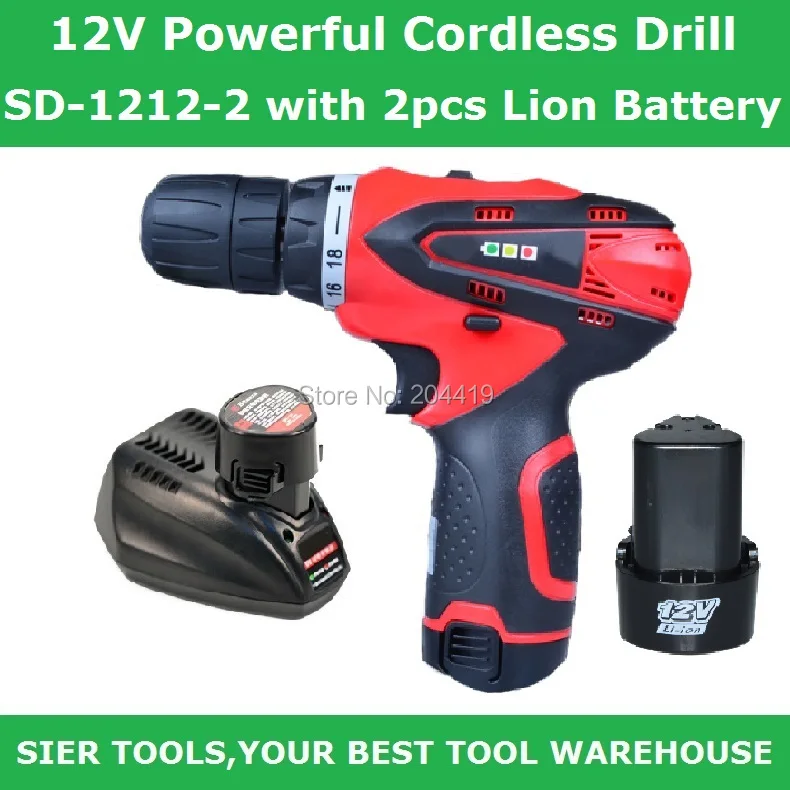 Cordless Drill!/12V Powerful Cordless Drill/SD 1212 2 with 2pcs Lion