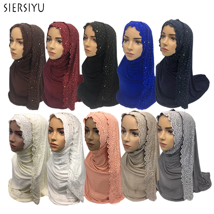 

New lace flower hot drill scarf Muslim Modal pure cotton Arab lady scarf