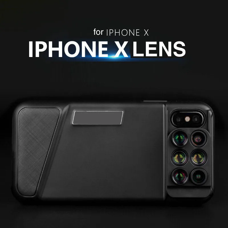 6 в 1 объектив для телефона широкоугольный Рыбий глаз 20X макро телефото iPhone X чехол