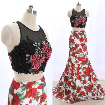 

MACloth Multi Mermaid Scoop Neck Floor-Length Long Embroidery Tulle Prom Dresses Dress M 265531 Clearance