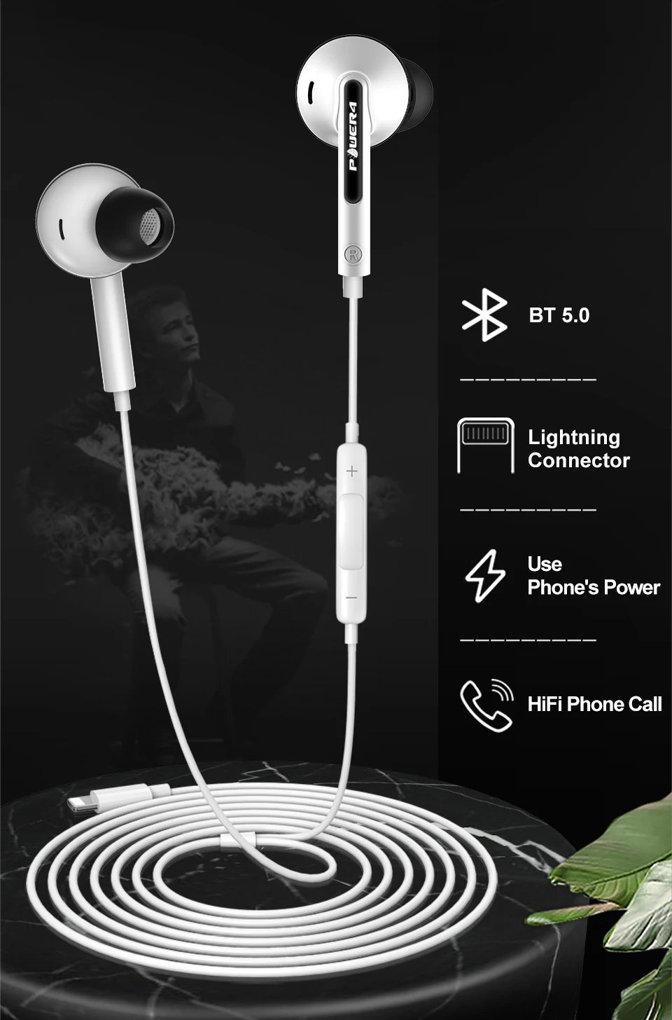 Power4 активные интеллектуальные Проводные головные уборы для iPhone/Lightning Мини Bluetooth беспроводные гарнитуры с зарядкой и музыкой 2 в 1