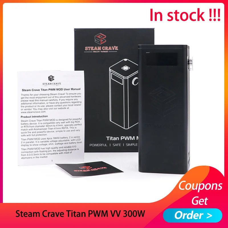

Newest Steam Crave Titan PWM VV 300W Box MOD Fit Aromamizer Titan RDTA 25ms Fast Firing E-cigarette Mod huge vapor vs drag mini