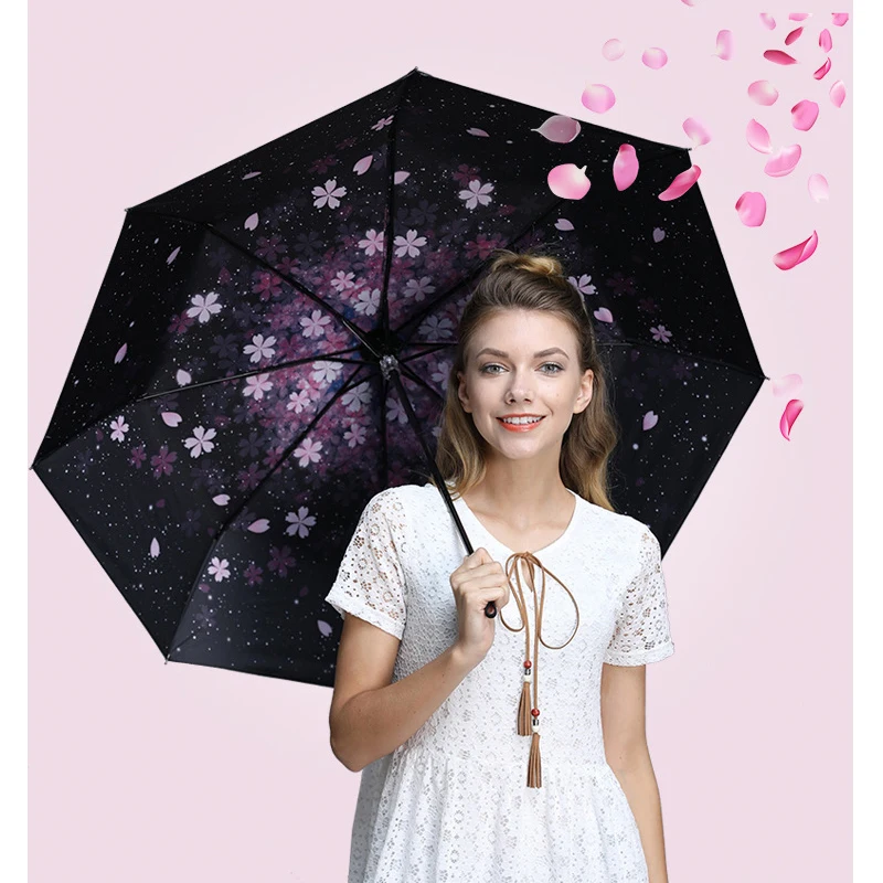 Женские солнцезащитные зонты с вишневым цветком, автоматический зонт, дождевик, женское черное покрытие, анти-УФ, складной зонт, женский зонт, paraguas