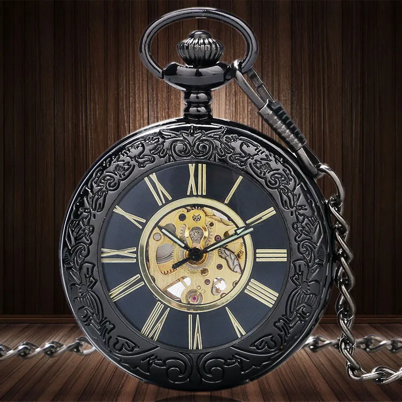Античная Стекло случае Механический ручной взвод Скелет передач Механические карманные часы Для мужчин Для женщин часы карманные