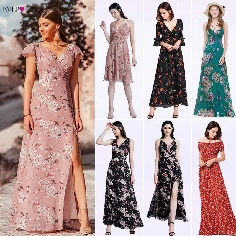 

Floral Print Summer Dresses Long Ever Pretty A-Line Floor-Length Holiday Beach Bohemian Dresses Elegant Ladies Party Sundress