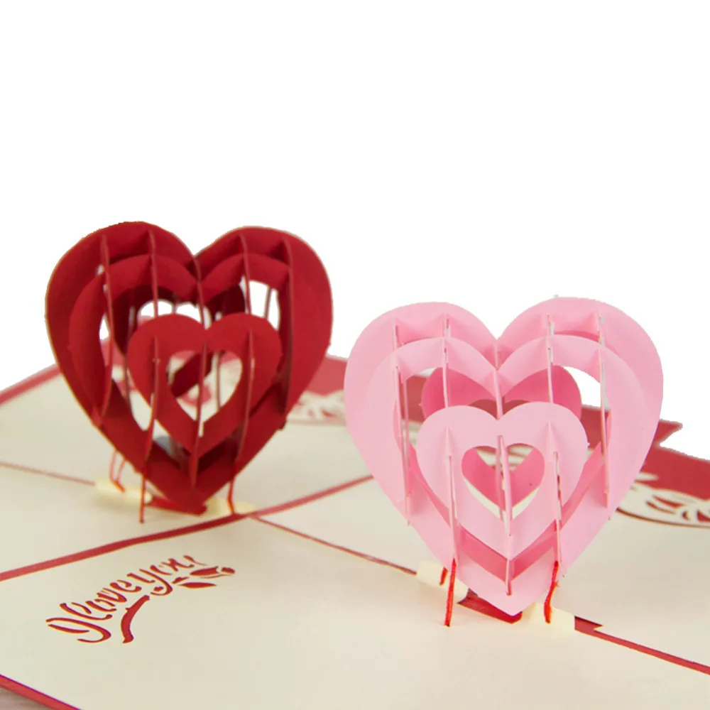 "I Love You" Red Heart Design Handmade Creative Kirigami